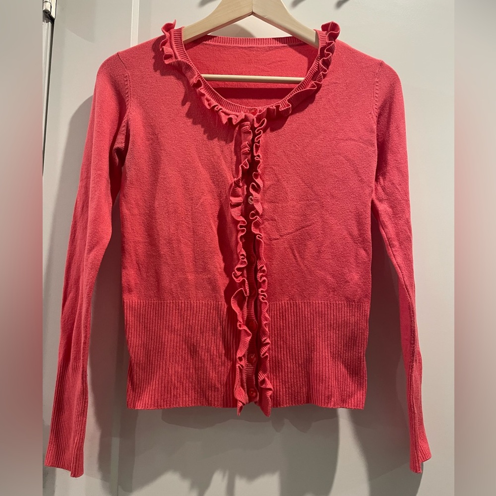 Chic Ruffled Coral Cardigan